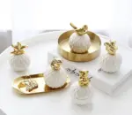 MSJO Jewelry Storage Box Organizer for Women Golden Ceramic Necklace Ring Earrings Dustproof Mini Jewelry Desktop