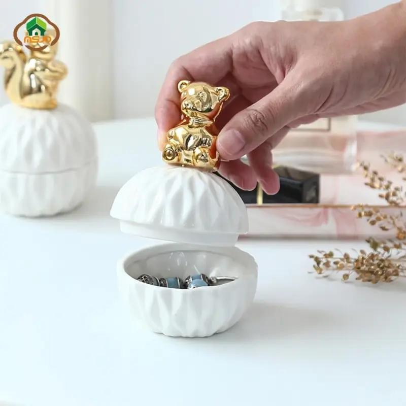 MSJO Jewelry Storage Box Organizer for Women Golden Ceramic Necklace Ring Earrings Dustproof Mini Jewelry Desktop ac942ac3 b2cf 45ad ae78 b7dca28e0d68