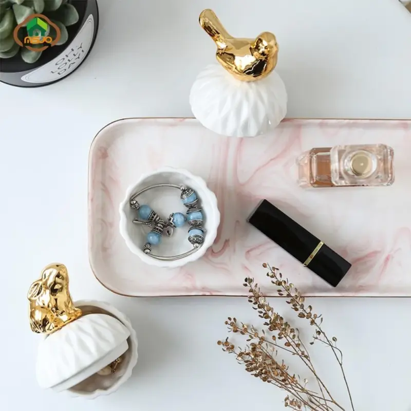 MSJO Jewelry Storage Box Organizer for Women Golden Ceramic Necklace Ring Earrings Dustproof Mini Jewelry Desktop ec269133 3a90 423b 9a98 d37e2ec3be99