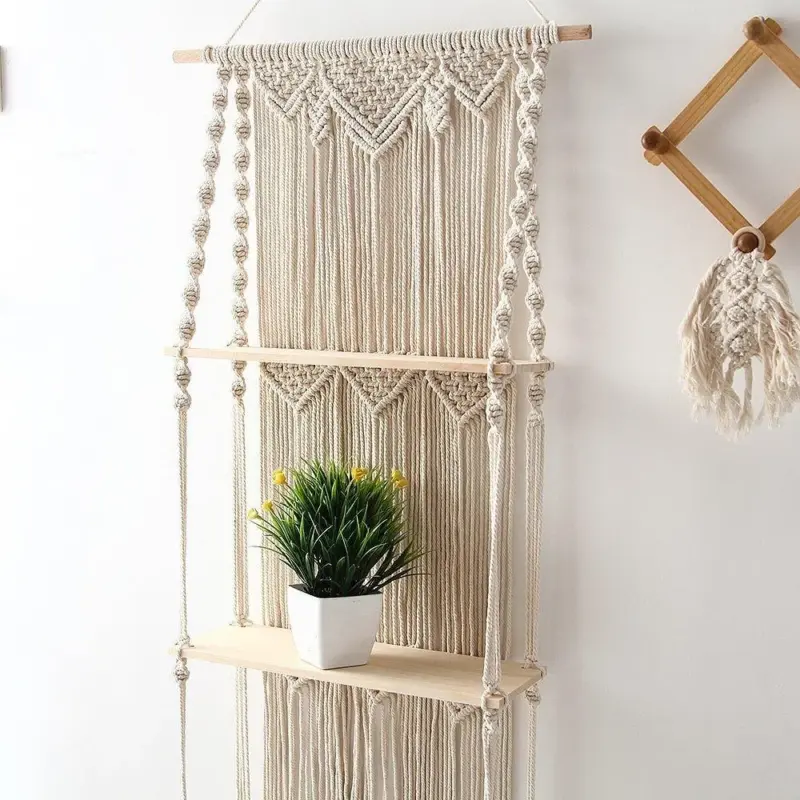 Macrame Floating Wood Shelf