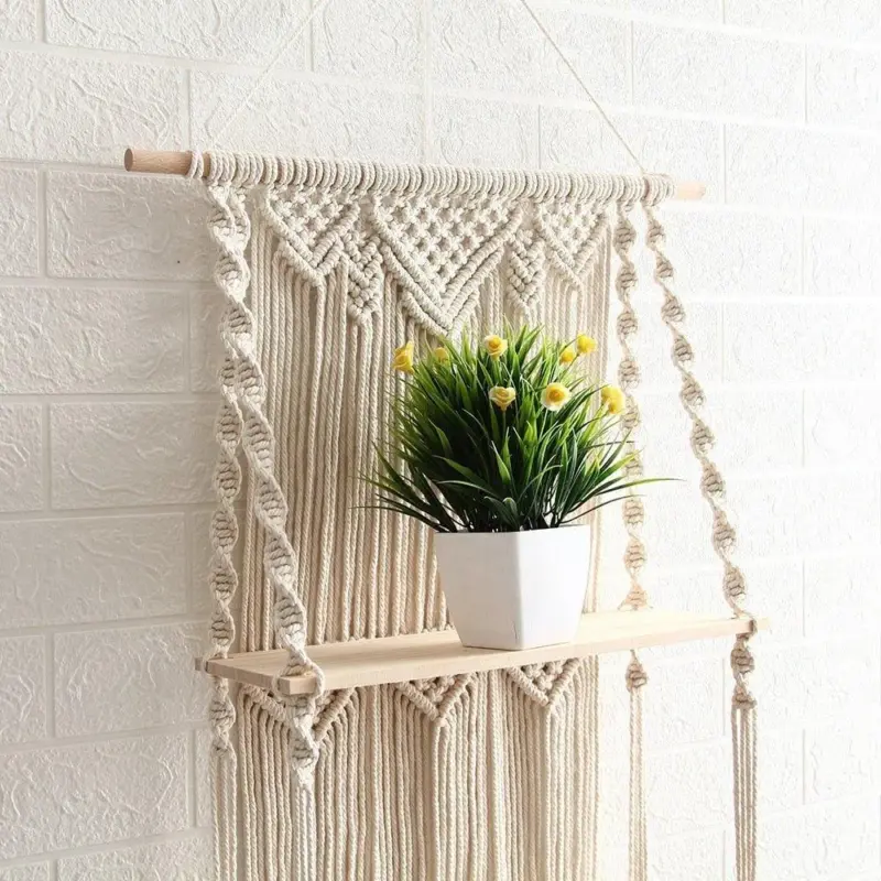 Macrame Floating Wood Shelf