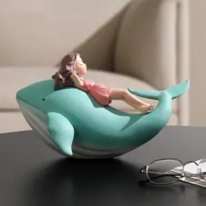 Resin Sleeping Girl on Whale Statue