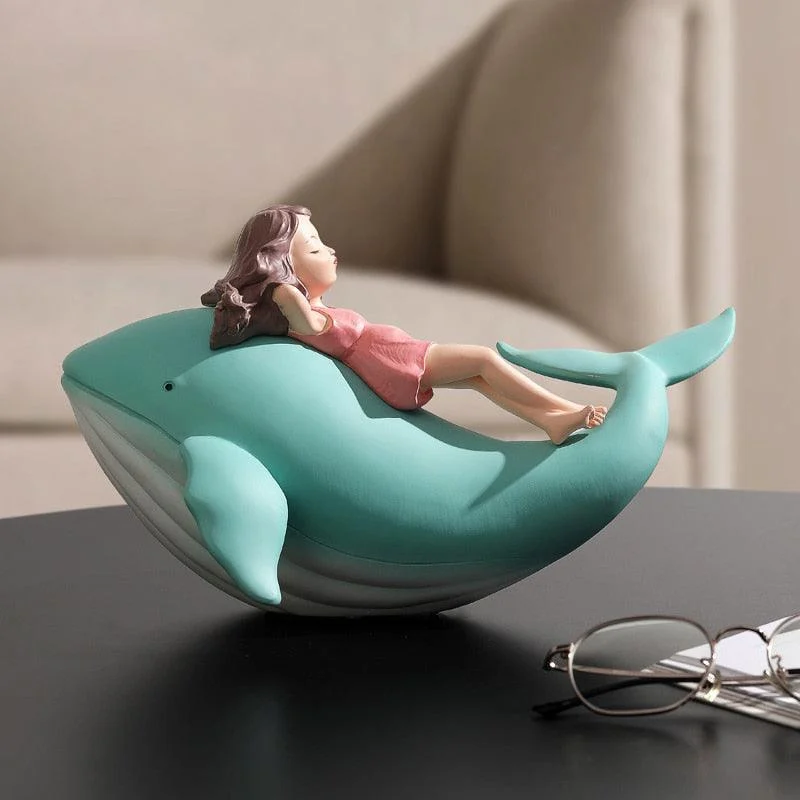 Resin Sleeping Girl on Whale Statue - ISTANBULLU LTD