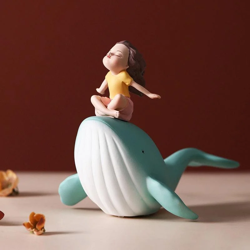 Resin Sleeping Girl on Whale Statue - ISTANBULLU LTD