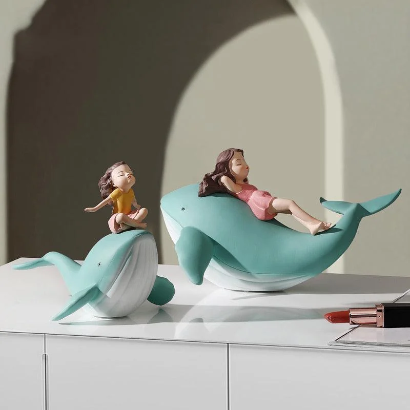 Resin Sleeping Girl on Whale Statue - ISTANBULLU LTD