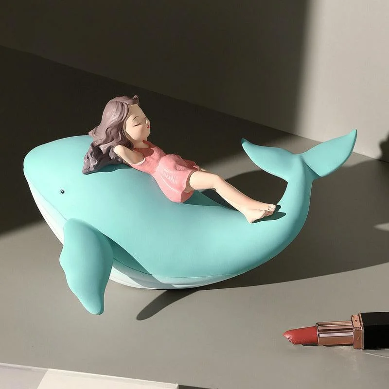 Resin Sleeping Girl on Whale Statue - ISTANBULLU LTD