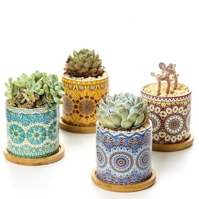 Mandala Succulent Ceramics Plant Flower Pot Classic Round Shape Planter Home Garden Office Decoration