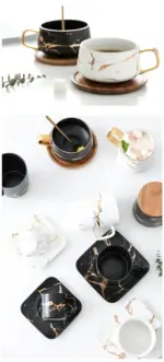 Marble Pattern Coffee Mug With Gold Inlay Decorfaure