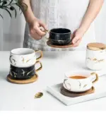 Marble Pattern Coffee Mug With Gold Inlay Decorfaure