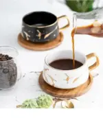 Marble Pattern Coffee Mug With Gold Inlay Decorfaure