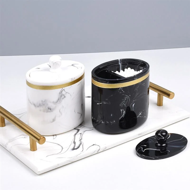 Marble Pattern Toothpick Holder Portable Cotton Swab Storage Box Toothpick Dispenser Container With Lid Home Living