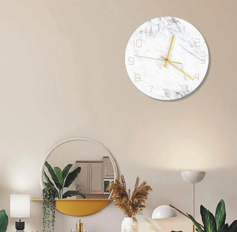 Marble Bedroom Wall Decoration Clock Gift 12 Inches Acrylic -