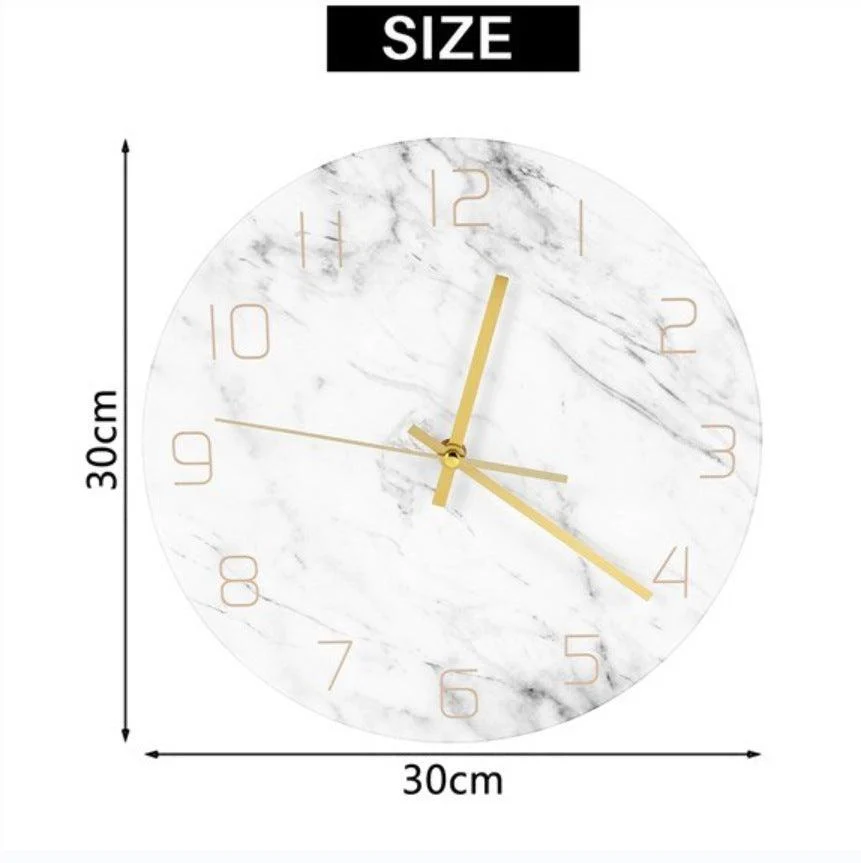 Marble Bedroom Wall Decoration Clock Gift 12 Inches Acrylic -