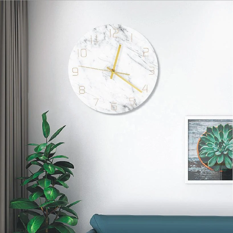 Marble Bedroom Wall Decoration Clock Gift 12 Inches Acrylic -