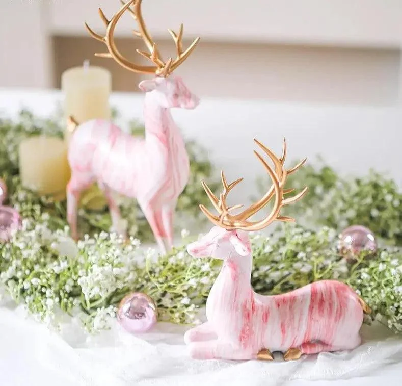 Marble Pattern Reindeer Figurines -