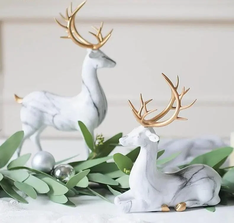 Marble Pattern Reindeer Figurines -