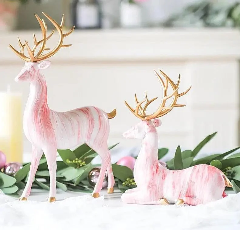 Marble Pattern Reindeer Figurines -