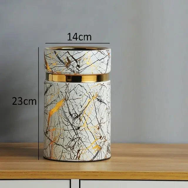 Marble Texture Vase with Gold Inlay -