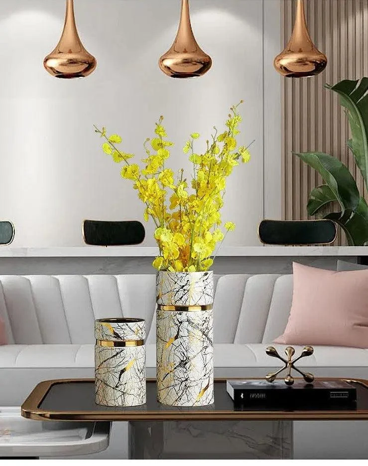 Marble Texture Vase with Gold Inlay -