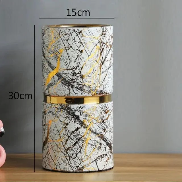 Marble Texture Vase with Gold Inlay -