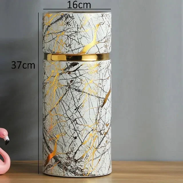 Marble Texture Vase with Gold Inlay -