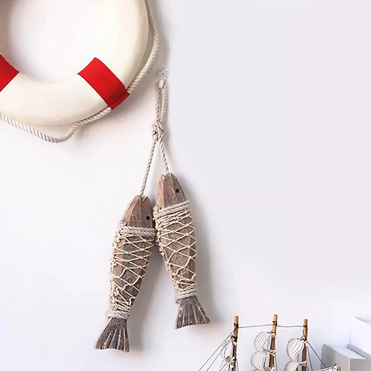 Mediterranean Wooden Hanging Fish -