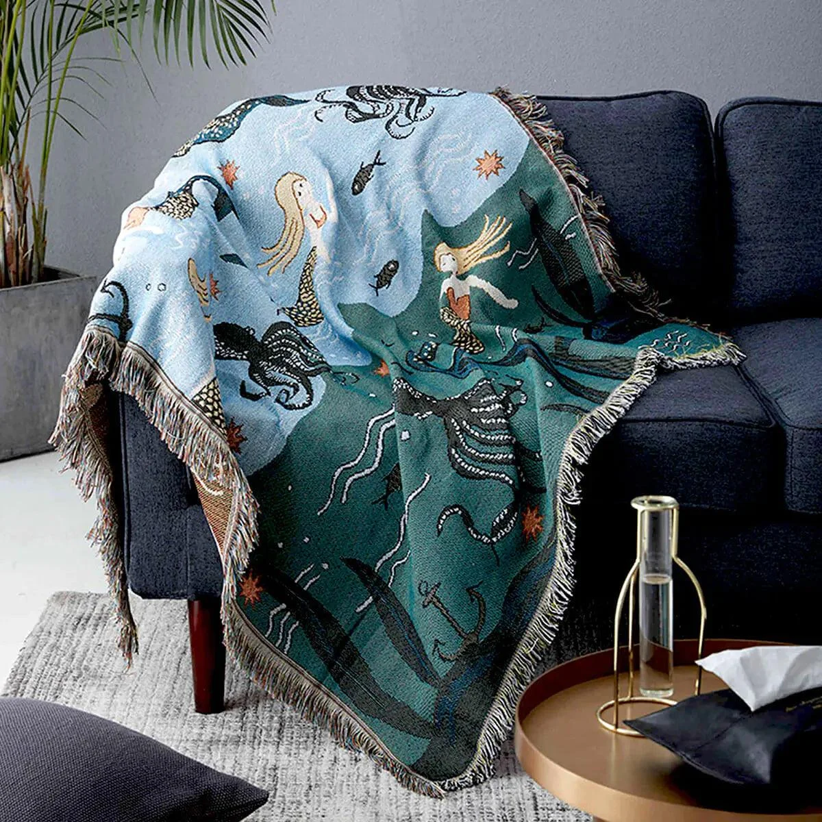 Mermaid Fringe Throw Blanket - Homeko