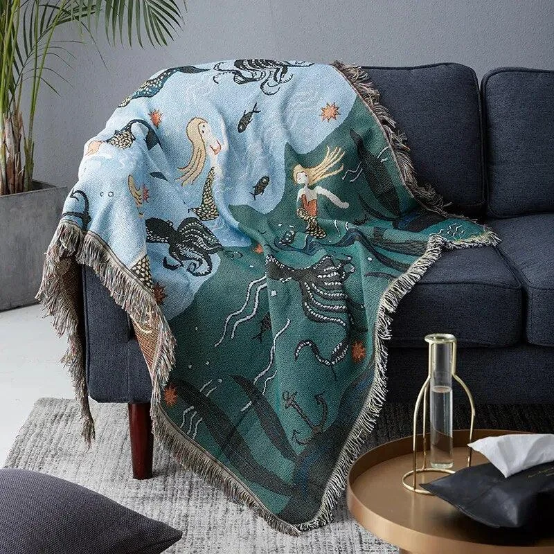 Mermaid Pattern Throw Blanket -