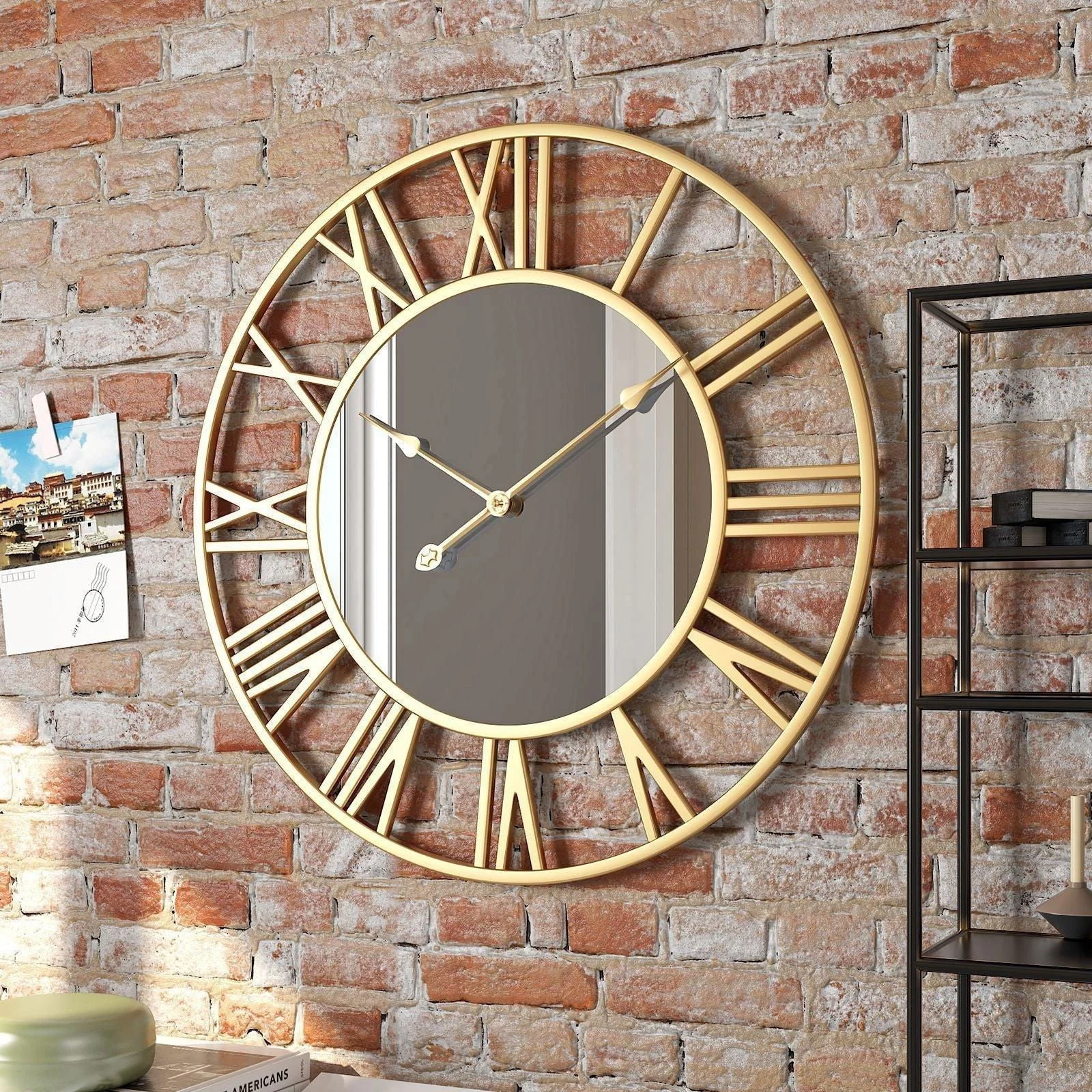 Metal Vintage Large Size Mirror Wall Clock 39cm -
