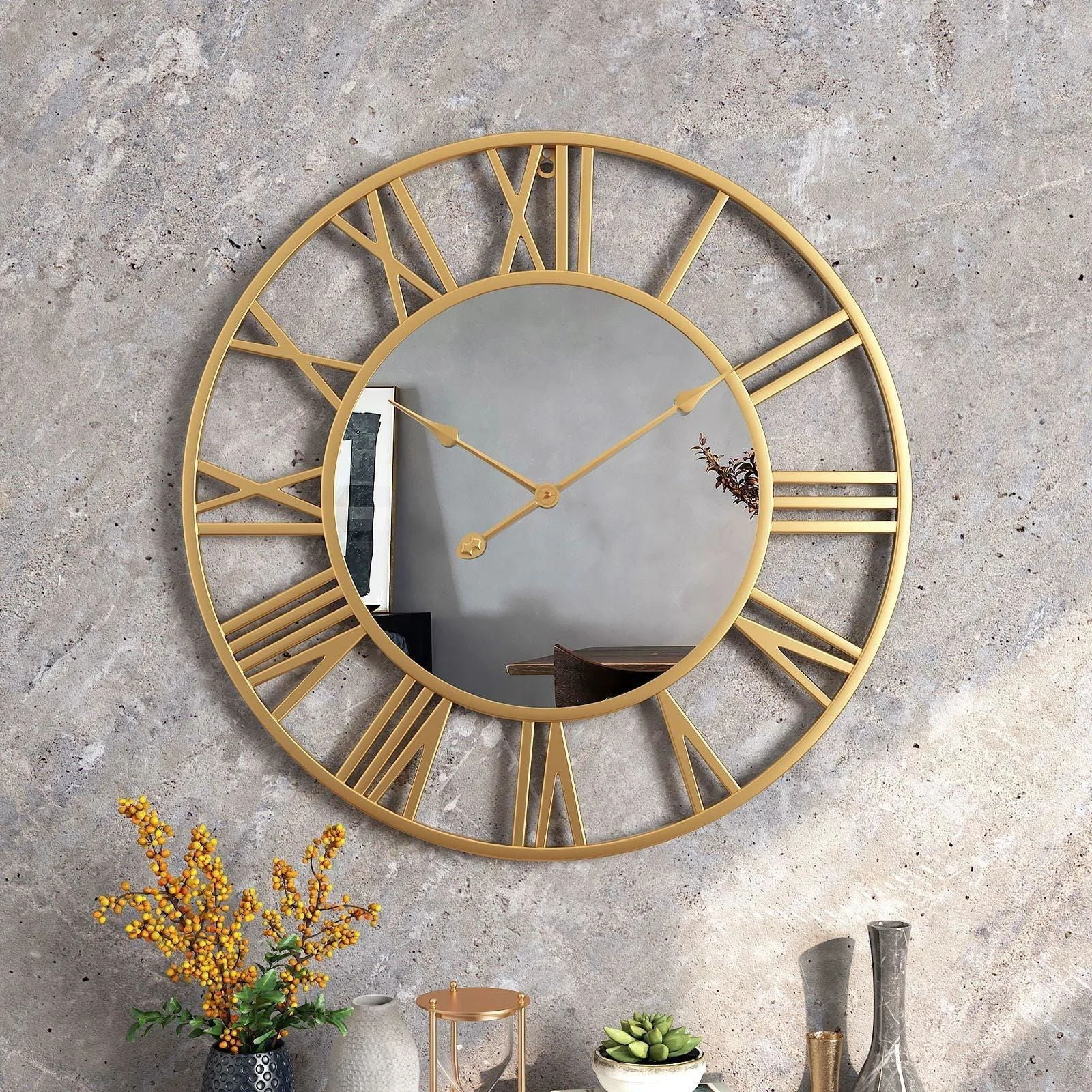 Metal Vintage Large Size Mirror Wall Clock 39cm -