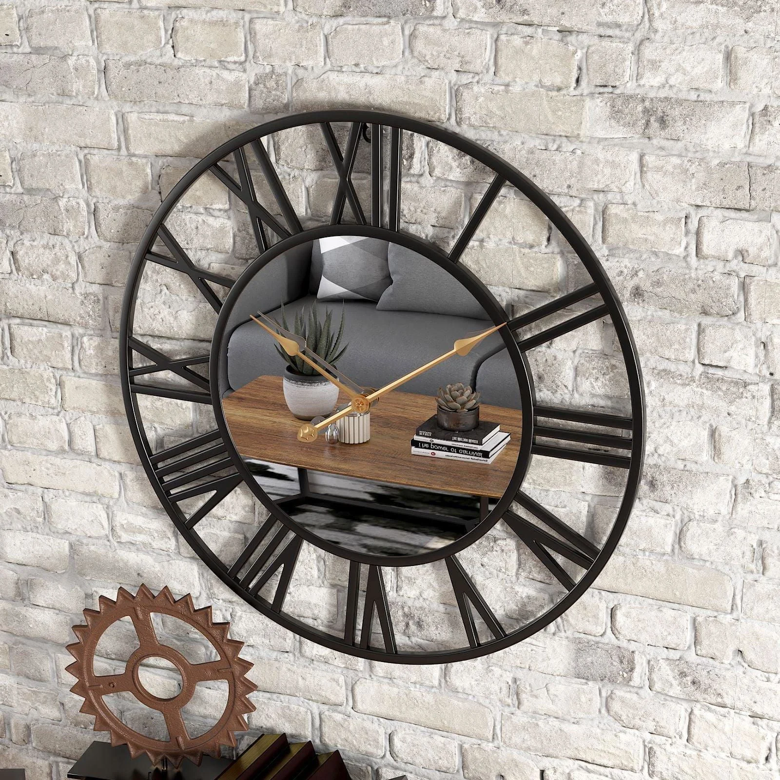 Metal Vintage Large Size Mirror Wall Clock 39cm -