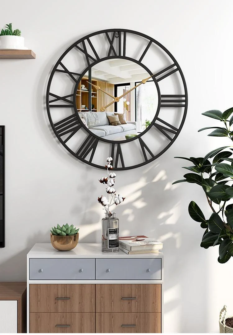 Metal Vintage Large Size Mirror Wall Clock 39cm -