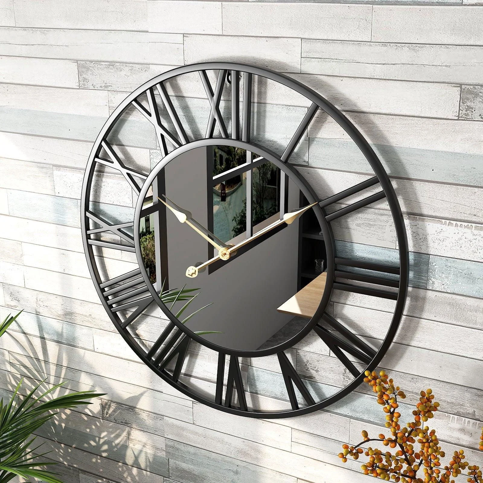 Metal Vintage Large Size Mirror Wall Clock 39cm -