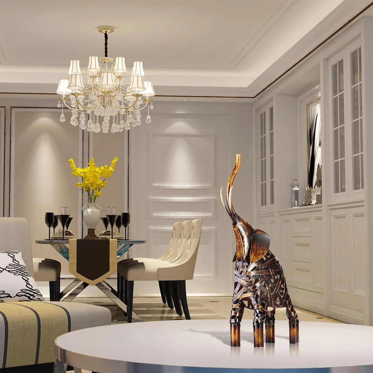 Metal Weaving Elephant Home Decor Sculpture -