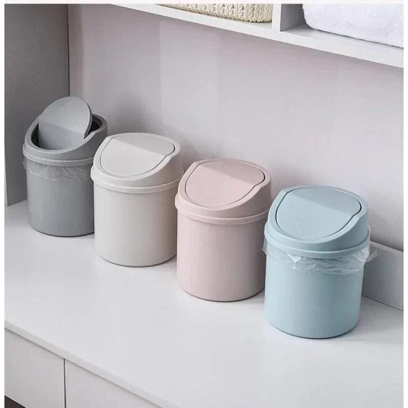 Mini Desktop Bin Small Trash Can Tube With Cover Bedroom Trash Can Garbage Can Clean Workspace