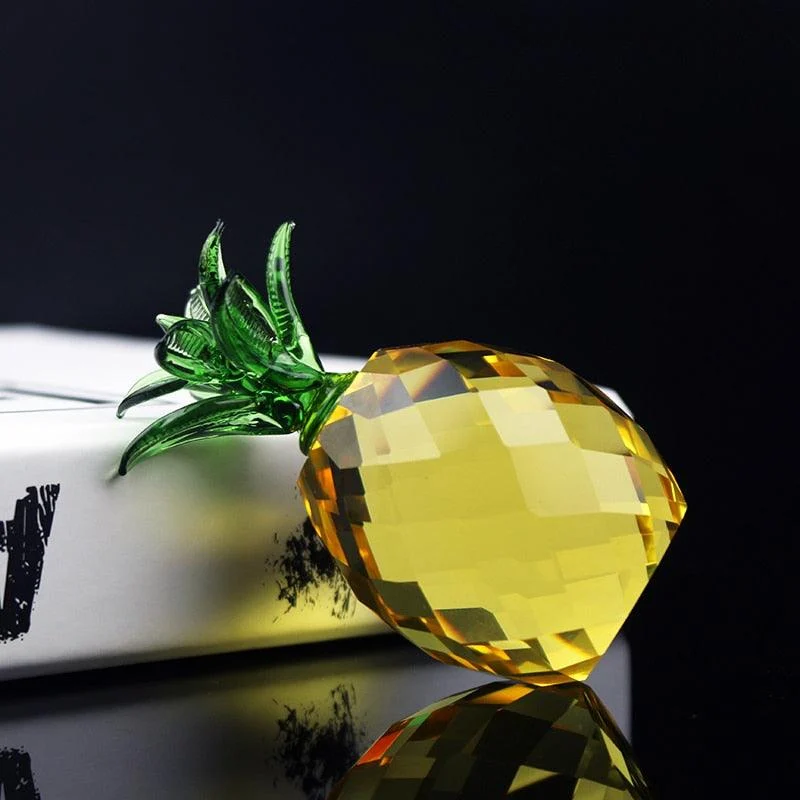 Mini Yellow Hand-Crafted Crystal Pineapple Sculpture -