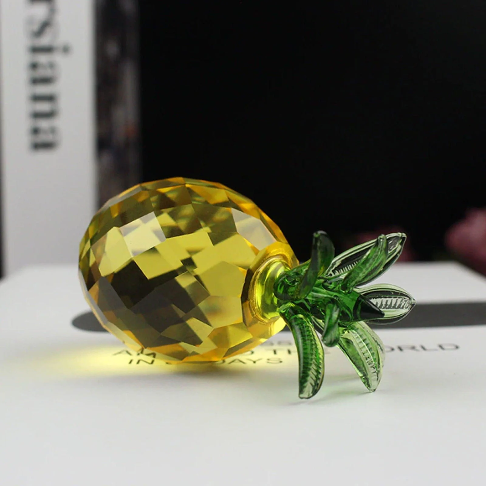 Mini Yellow Hand-Crafted Crystal Pineapple Sculpture -