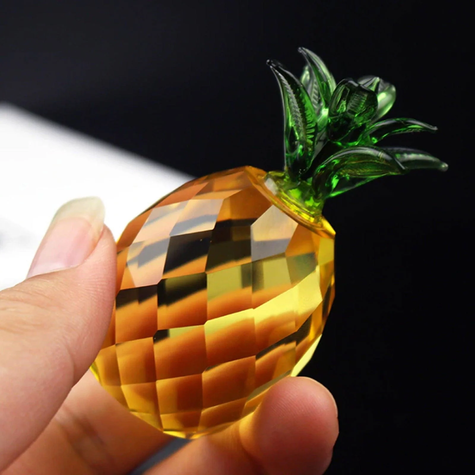 Mini Yellow Hand-Crafted Crystal Pineapple Sculpture -