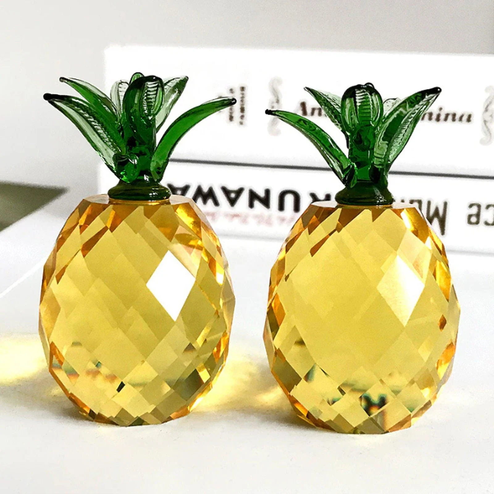 Mini Yellow Hand-Crafted Crystal Pineapple Sculpture -