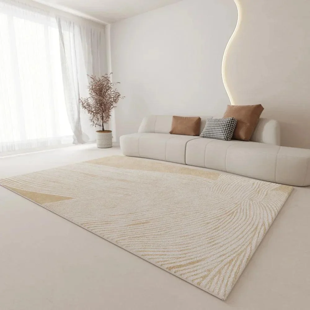 Minimal White Beige Large Rug Carpet Comfortable Soft Striped Bedroom -
