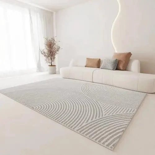 Minimal White Beige Large Rug Carpet Comfortable Soft Striped Bedroom -