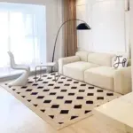 Minimal White Beige Large Rug Carpet Comfortable Soft Striped Bedroom
