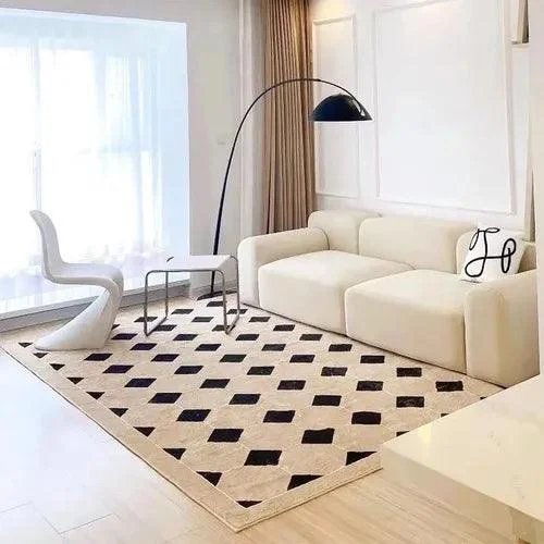 Minimal White Beige Large Rug Carpet Comfortable Soft Striped Bedroom -