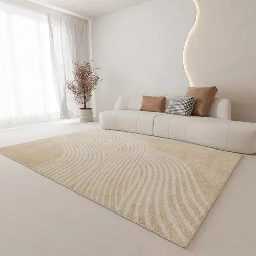 Minimal White Beige Large Rug Carpet Comfortable Soft Striped Bedroom -