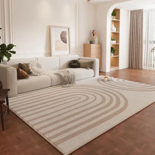 Minimal White Beige Large Rug Carpet Comfortable Soft Striped Bedroom -