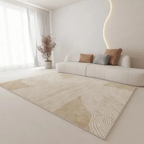 Minimal White Beige Large Rug Carpet Comfortable Soft Striped Bedroom -
