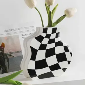 Minimalist Ceramic Black And White Checkered Vase - 