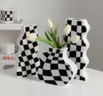 Minimalist_Ceramic_Black_And_White_Checkered_Vase_-_-4337854 Minimalist Ceramic Black And White Checkered Vase