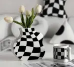 Minimalist_Ceramic_Black_And_White_Checkered_Vase_-_-4337860 Minimalist Ceramic Black And White Checkered Vase