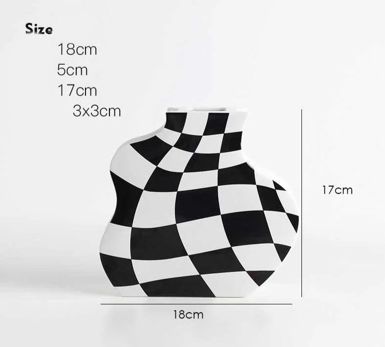 Minimalist Ceramic Black And White Checkered Vase -